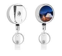 Heavy Duty Starry Campfire Badge Reel with 360° Swivel Alligator Clip & 24" Retractable Nylon Cord Lightweight Name Badge Holder for Nurse Teacher Office Worker Id Card Decor