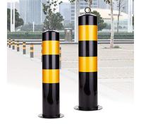 Heavy Duty Steel Bollards for Parking Security, Concrete Base Driveway Posts with Reflective Tape, Durable Metal Barrier for Commercial Garage Traffic Control Safety