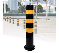 Heavy Duty Steel Bollards for Parking Security, Concrete Base Posts with Reflective Tape for Commercial Traffic Control and Safety in Driveways and Garages