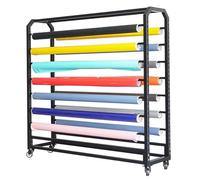 Heavy Duty Steel Fabric Display Rack with 18 Adjustable Rods & Lockable Wheels - Organizer for Vinyl Rolls, Leather, Window Film & Wallpaper - 175cm Tall Storage Solution
