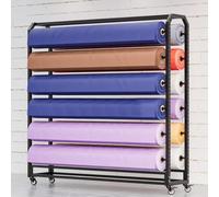 Heavy Duty Steel Fabric Roll Storage Rack with Wheels - Adjustable Hanging Organizer for Vinyl, Leather, Textile, and Wall Materials