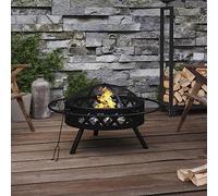 Heavy Duty Steel Fire Bowl 70cm with Mesh Cover and Poker Large Fire Pit for Garden Patio Safe Heat Source with Spark Guard and Easy Transport