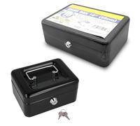 Heavy Duty Steel Tin Cash Box, Small Lockable Cash Box with 2 Keys, Steel Petty Cash Box, Portable and Secure Money Tin, Cash Storage Bo (BLACK, 6 '' (15CM))