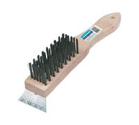 Heavy Duty Steel Wire Brush & Scraper - 6 Row - Wooden Handle - 290mm Length