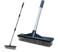 Heavy Duty Steel Wire Long Handle Broom (57IN),Stiff Bristle Broom for Removing Weeds,Concrete Brush for Rough Surface Dirt, Outdoor Push Broom for Courtyards, Decks,Swimming pools, Garages, Terraces.