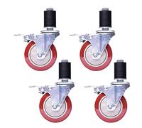 Heavy Duty Stem Castors Wheels with Brake Set of 4 100mm/4in Polyurethane Swivel Castor for Console Workbench Trolley Furniture Shelf Screw Bolt M12x60mm Caster Round Tube