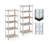 Relaxdays 2X Heavy-Duty Storage Shelf, Plastic 10% fibreboard 80% Steel, Silver, 180 x 70 x 45 cm