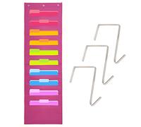 Heavy Duty Storage Pocket Chart for Classroom and Office, 10 Pockets, 3 Over Door Hangers Included, Hanging Wall File Organizer for File Folders, School Mailbox, Home/Office Papers & More (Pink)