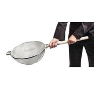 Heavy Duty Strainer - Large 14 inch/350(Dia)mm, Stainless Steel & Wood, Double Mesh, Drain Rice & Pasta Easily, C832