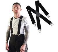 HEAVY DUTY STRONG MENS BRACES ELASTICATED CROC CLIPS STRETCH BIKER GENERAL USE ONE SIZE (Black)