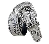 Heavy Duty Suspenders for Men and Women Leather Belt Genuine Leather Embossed Western Belts for Men and Women with Engraved Floral Silver Buckle for Cowboys and