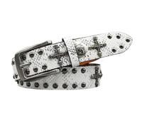 Heavy Duty Suspenders for Men and Women Leather Belt Western Studded Belt for Women Men Engraved Cross Skull Round Rivet Shining Sequin Leather Punk Waist Strap