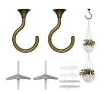 2 Sets Heavy Duty Swag Ceiling Hooks with Hardware for Hanging Plants, Cavity Wall Fixing, Easy Installation, Holds Up to 30lbs, Ideal for Home & Garden (2 Sets, Antique Brass)