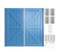 Heavy Duty Swinging Doors Solid Pine Wood Cafe Saloon Door with Stainless Steel Hinges Two-Way Auto Close Swing Doors for Kitchen Bar Indoor Partition(Light Blue,84x90 cm (WxH))