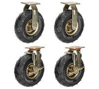 Heavy Duty Swivel Caster Wheel Set Of 4, 8 Inch 10 Inch Silent Pneumatic Caster, Replacement Rubber Casters With Top Plate And Brakes, For Carts Furniture Workben (Color : Fixed+Brake, Size
