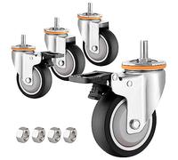 Heavy Duty Swivel Caster Wheel Set of 42.5" 3" 4" 5" M10 M12 Threaded Furniture Castors with Dual Locking Brakes & Silent Shock Absorption TPR Rubber for Smooth Mobility