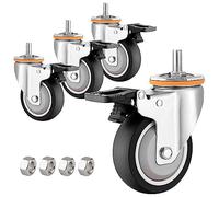 Heavy Duty Swivel Caster Wheel Set of 4M10 M12 Threaded 2.5" 3" 4" 5" Furniture Castors with Dual Locking Brakes Silent TPR Rubber Shock Absorption