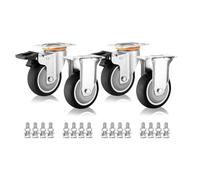 Heavy Duty Swivel Caster Wheels 3" 4" 5"4 Pack Silent Thermoplastic Rubber Castors with Dual Locking Brakes for Furniture Top Plate Design Easy Mobility