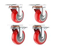 Heavy Duty Swivel Caster Wheels 3"/4"/5" Polyurethane 400kg Load Capacity Universal with Brake Double Ball Bearings for Easy Transport