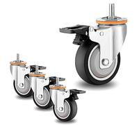 Heavy Duty Swivel Caster Wheels 4 Pack - 2.5"-5" TPR Rubber, M10/M12 Threaded Stem, Silent with Brakes, Perfect for Carts & Furniture (Brake 125mmA)