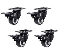Heavy Duty Swivel Caster Wheels - 4pcs 5" Polyurethane Furniture Castors with 360° Top Plates, Double Bearings, Wear-Resistant, Universal Brake, Black