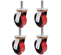 Heavy Duty Swivel Caster Wheels - Locking Cast Iron Industrial Casters, M16 Thread, 450kg Load Capacity, Pack of 4, for Workbench & Scaffolding