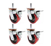 Heavy Duty Swivel Caster Wheels - Locking Cast Iron Industrial Casters, M16 Thread, 450kg Load Capacity, Pack of 4, for Workbench & Scaffolding