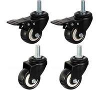 Heavy Duty Swivel Caster Wheels Set of 4 1.5in Polyurethane Furniture Casters with Threaded Stem Durable Black M10 Castors for Easy Mobility and Stability