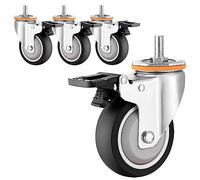 Heavy Duty Swivel Caster Wheels Set of 4 2.5" 3" 4" 5" Dual Locking No Noise TPR Rubber M10/M12 Threaded Stem Perfect for Furniture & Trolleys