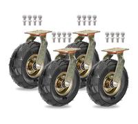 Heavy Duty Swivel Caster Wheels Set of 4-8inch and 10inch Pneumatic Rubber, with Top Plate and Brake for Silent Shock Absorption