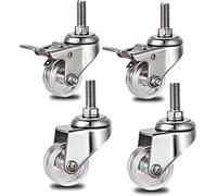 Heavy-Duty Swivel Caster Wheels Set of 4 Metal Furniture Wheels with Transparent PC Stainless Steel 304 Bracket M10 Threaded Stem Ideal for Moving Heavy Loads