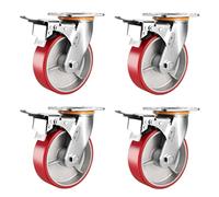Heavy Duty Swivel Caster Wheels Set of 44 5 6 8 Inch Polypropylene Tread with Steel Hub Silent Replacement Casters for Furniture Trolleys and Workbenches (Brake Color)