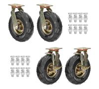 Heavy Duty Swivel Casters 8" & 10" 4 Pack Silent Pneumatic Rubber Wheels with Shock Absorption Replacement Wheels for Trolleys & Industrial Equipment