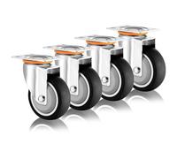 Heavy Duty Swivel Casters Set of 43" 4" 5" Silent Thermoplastic Rubber Wheels with Brakes & Mounting Bolts for Furniture Carts Dolly Trolleys and More