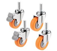 Heavy-Duty Swivel Casters with Soft Rubber Wheels, M8/M10 Threaded Stem, Ideal for Carts & Shops, Set of 4, Load Capacity 330 lbs/150 kg (2brakes+2nobrakes M8)