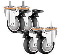 Heavy Duty Swivel Castor Wheels, Swivel Stem Caster Set Of 4, Threaded Stem M10 M12 Swivel Caster Wheel, Moving Silent Shock Absorption TPR(Brake,75mm B)