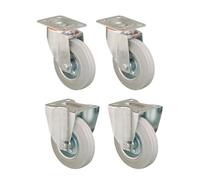 Heavy Duty Swivel & Fixed Castors for Trolleys - 80mm Grey Rubber Wheels, 60kg Load Each, Pack of 4