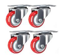 Heavy-Duty Swivel Furniture Casters, 4-Inch Red Polyurethane Wheels with Plate, 180kg Load Capacity, Ideal for Carts and Mobility Solutions, Universal Fit 100mm