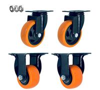 Heavy Duty Swivel Furniture Castors, Castor Wheels, Pack Of 4 Plate Caster,PVC Wheel Premium Industrial,360° Top,No Noise,Yellow,Replacement For(Fixed+universal,4in)
