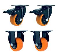 Heavy Duty Swivel Plate Casters - Pack of 4, 360° Rotating PVC Wheels, Dual Locking Safety Design, No Noise, Yellow - Ideal Replacement for Carts, Trolleys, Workbenches