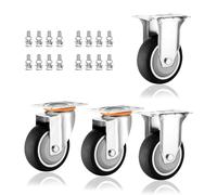 Heavy Duty Swivel Plate Casters Set of 43in 4in 5in Silent Industrial Thermoplastic Rubber Wheels with Brakes for Furniture Trolleys Workbenches (125mm Fixed + Swivel)