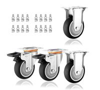 Heavy Duty Swivel Plate Casters Set of 43in 4in 5in Thermoplastic Rubber Wheels Silent Industrial Casters with Brakes for Trolleys Furniture Workbenches (Fixed + Brake 125mm)