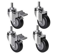 Heavy Duty Swivel Wheels, 100mm Thread M12 with Brake, Silent PU Casters, 300kg Capacity for Industrial Transport, 25 Inch Height, Pack of 4