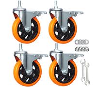 Heavy Duty Swivel Wheels, 3 Inch Yellow PVC Casters with Metric Stem M12-1.75x25mm Double Brakes Castors Safety Wheels up to 1200 Lbs/Set for Industry and Furniture Set of 4 (5 Inch)