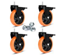Heavy Duty Swivel Wheels 5 Inch PVC Casters with Stem 3/8''-16x1'' Dual Locking Industrial Caster Safety Wheels Load Bearing 1500 Lbs Castors Set of 4 for Cart, Furniture