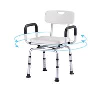 Heavy Duty Swiveling Shower Chair for Elderly & Disabled - Adjustable Height, Armrests & Backrest, Non-Slip Bathroom Stool, Supports up to 180kg/396lbs