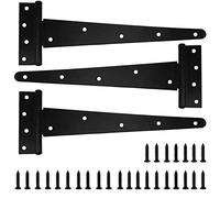 Heavy Duty T-Hinges 12 Inch (300mm), Tee Hinge for Wooden Door Gate, Black, 3 Pack, Matching Screws Included