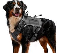 Heavy Duty Tactical Dog Harness for Large Dogs, Reflective Adjustable Dog Vest with Molle System, Military Grade Control for Training Outdoor(Gray,XXL(Neck:21-35