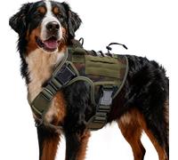 Heavy Duty Tactical Dog Harness for Large Dogs, Reflective Adjustable Molle Vest with Military Grade Control for Training Outdoor(Green Camo,XXL (Neck