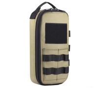 Heavy Duty Tactical Tool Pouch, Compact Oxford Cloth Organizer with Webbing, Multi-Compartment Storage Bag for GPS, Flashlight, Maps, Camping, Hiking, Khaki